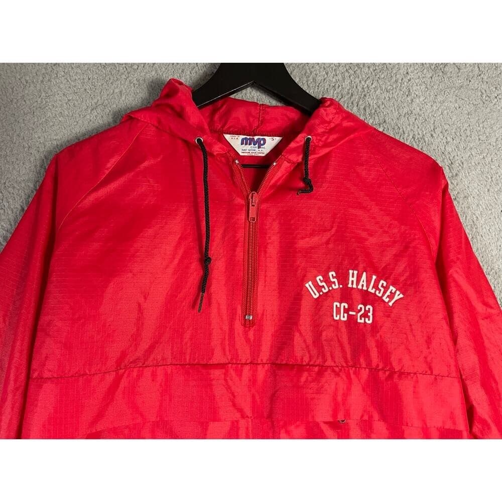 Vintage USS Halsey CG-23 Navy Windbreaker Jacket Mens S Red USA Made MVP - Thumbnail 7