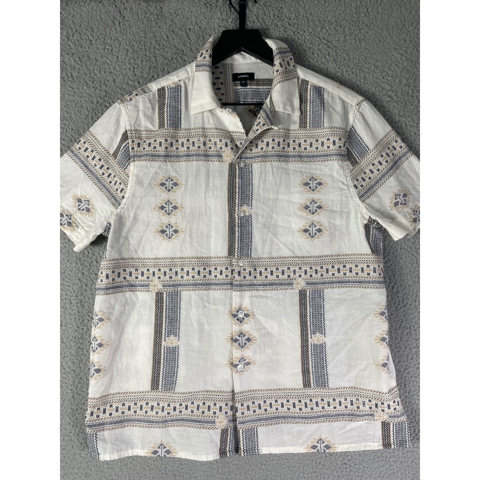 Express Mens Shirt Small Button Up Short Sleeve Pattern Casual - Thumbnail 6