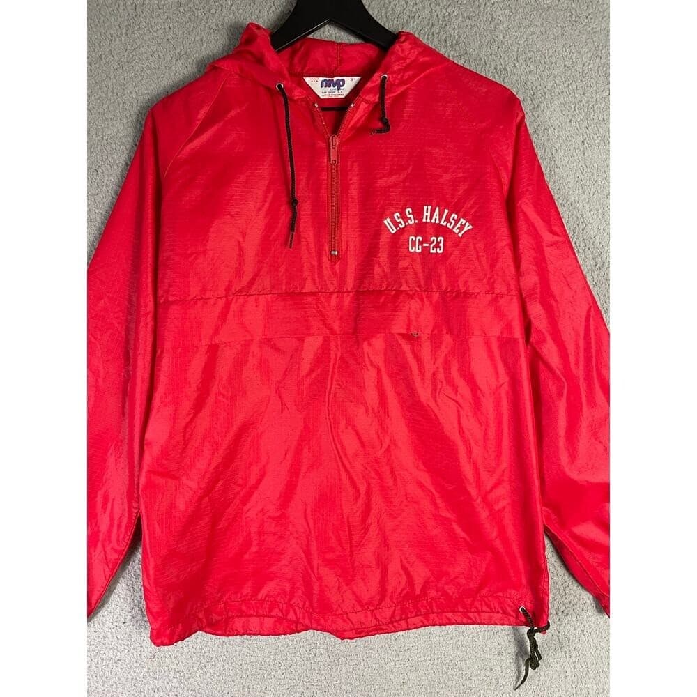 Vintage USS Halsey CG-23 Navy Windbreaker Jacket Mens S Red USA Made MVP - Thumbnail 4