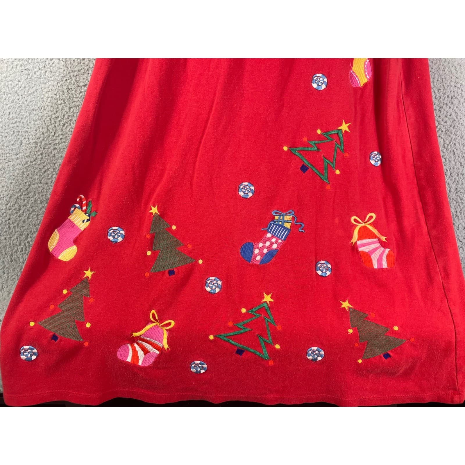 Vintage 90s Michael Simon Lite Christmas Maxi Dress XL Red Novelty Knit - Thumbnail 6