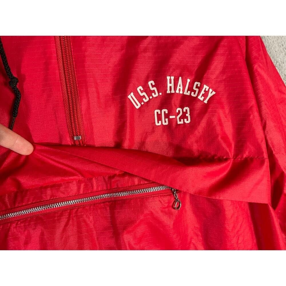 Vintage USS Halsey CG-23 Navy Windbreaker Jacket Mens S Red USA Made MVP - Thumbnail 8