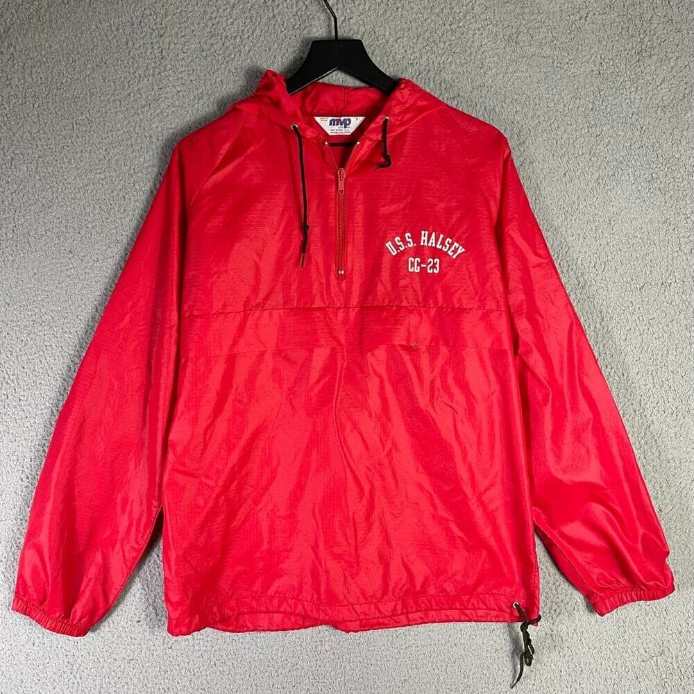 Vintage USS Halsey CG-23 Navy Windbreaker Jacket Mens S Red USA Made MVP - Thumbnail 5