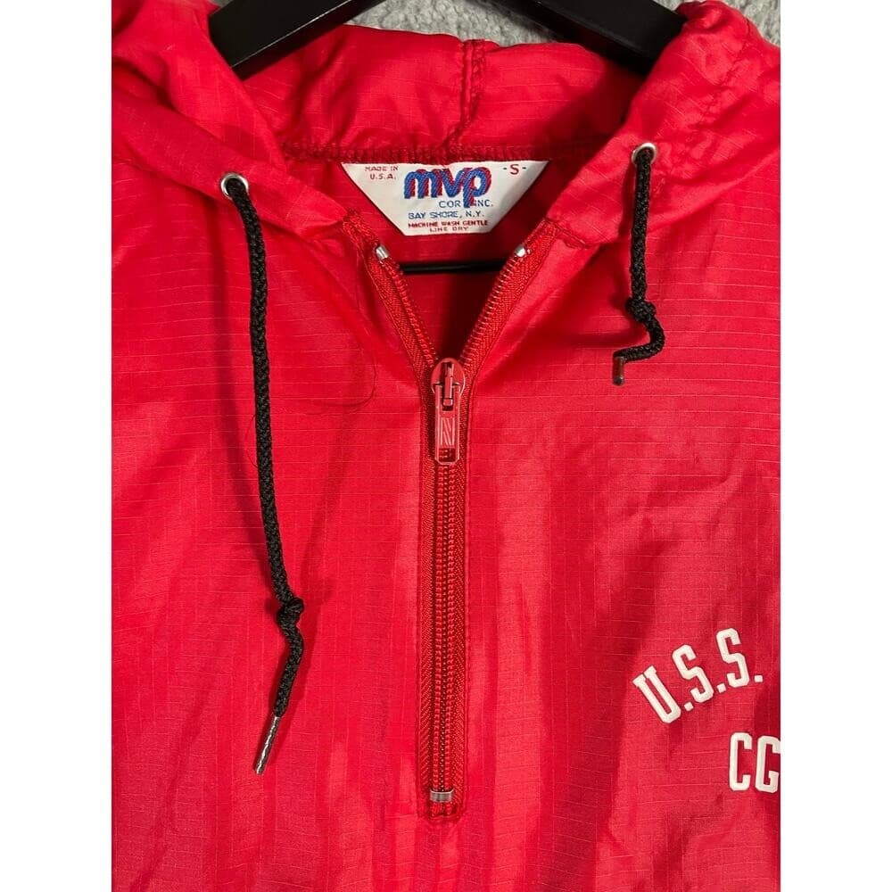 Vintage USS Halsey CG-23 Navy Windbreaker Jacket Mens S Red USA Made MVP - Thumbnail 9
