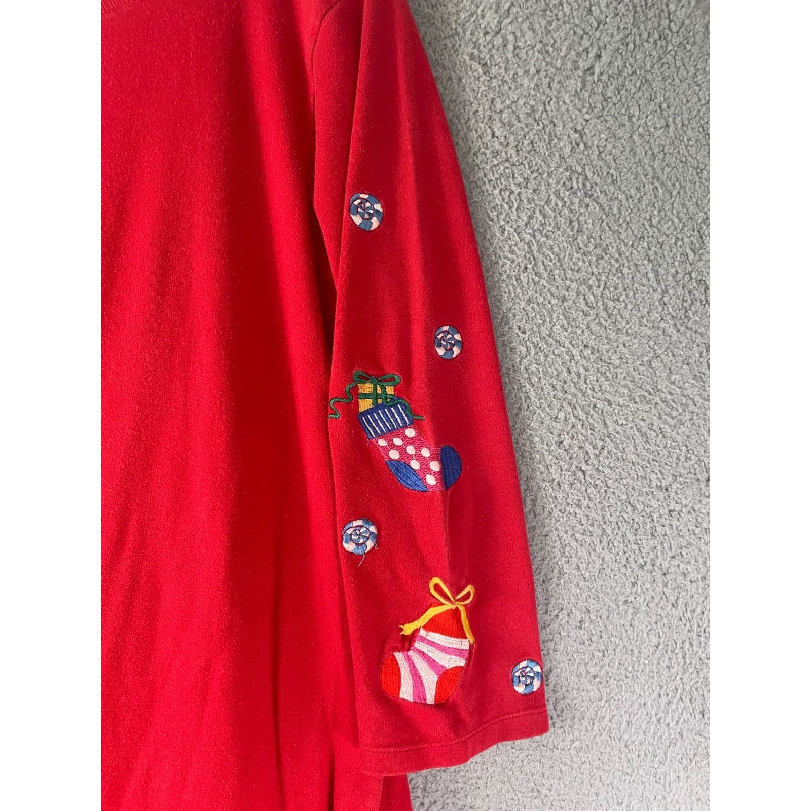 Vintage 90s Michael Simon Lite Christmas Maxi Dress XL Red Novelty Knit - Thumbnail 9