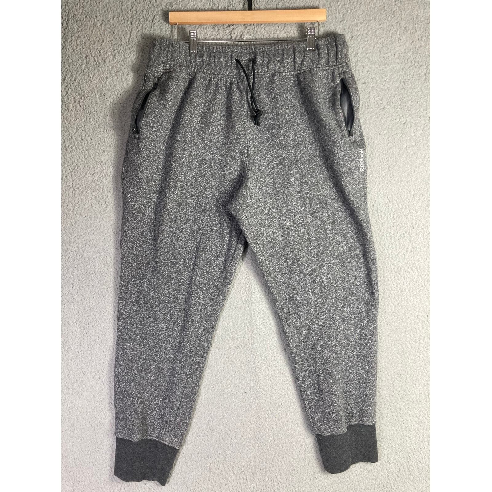 Reebok Men XL Jogger Sweatpants Gray Heathered Fleece Track Pants Cuffed - Thumbnail 8