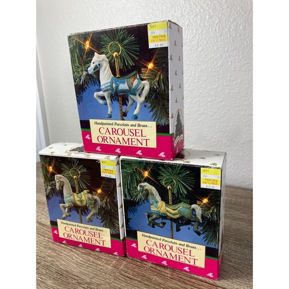 Holiday Classics Carousel Ornament Set of 3 Hand-Painted Porcelain Brass 1992 - Thumbnail 4