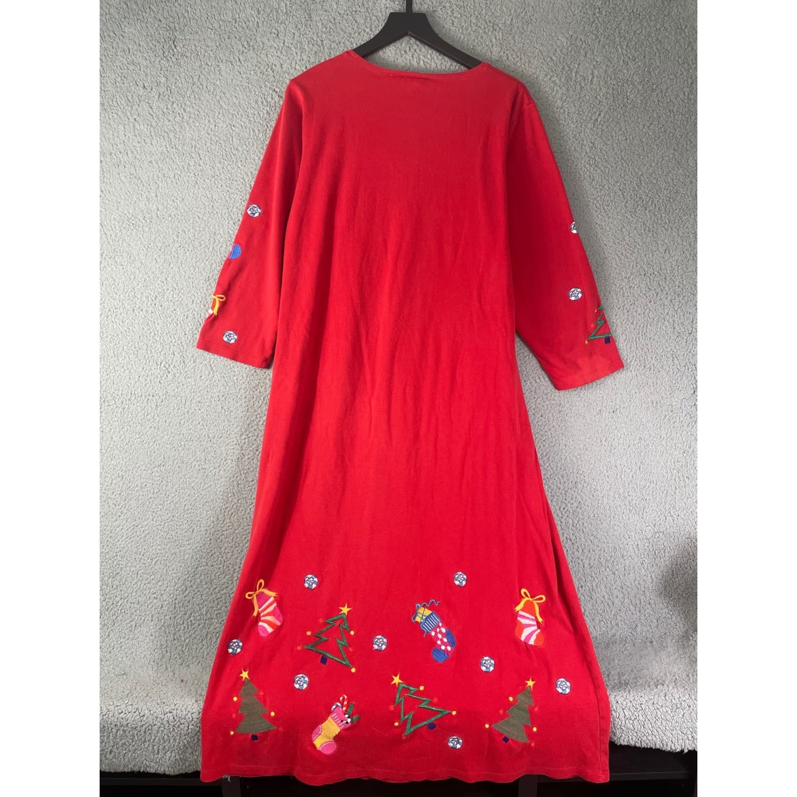 Vintage 90s Michael Simon Lite Christmas Maxi Dress XL Red Novelty Knit - Thumbnail 5