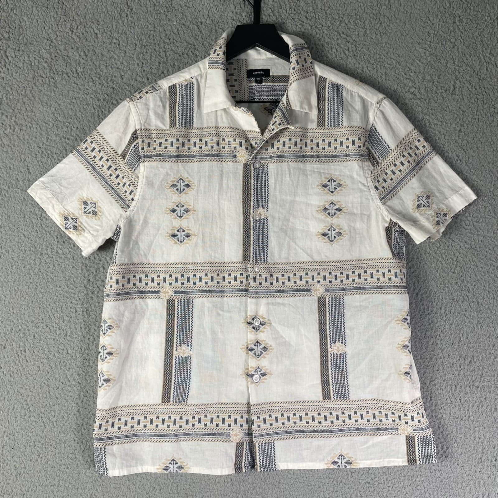 Express Mens Shirt Small Button Up Short Sleeve Pattern Casual - Thumbnail 4