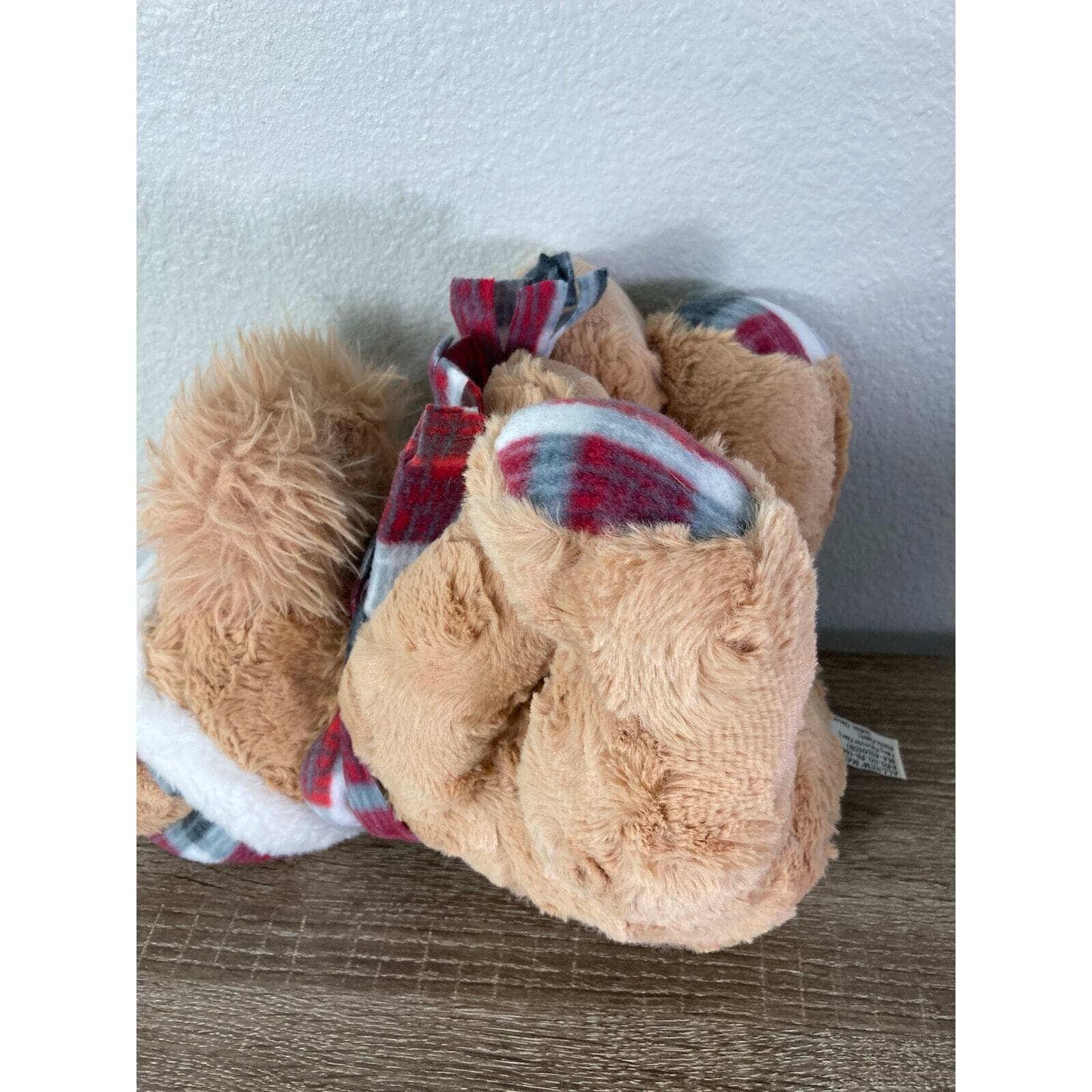 Gentle Treasures Dog Plush Winter Medium Brown with Plaid Hat & Scarf - Thumbnail 9
