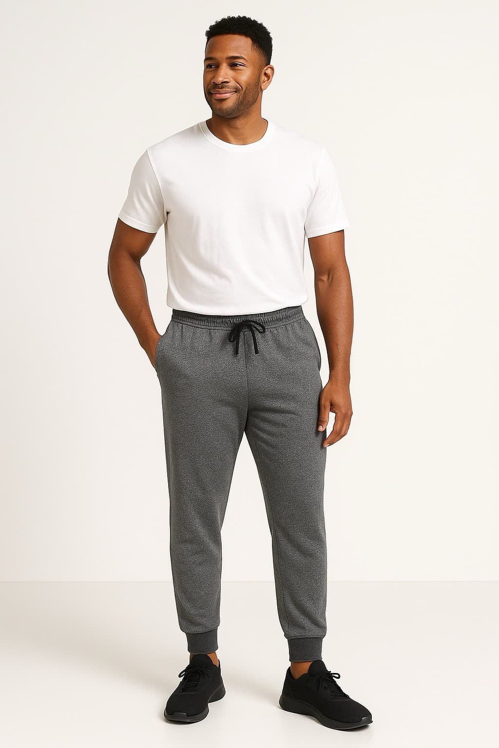 Reebok Men XL Jogger Sweatpants Gray Heathered Fleece Track Pants Cuffed - Thumbnail 3