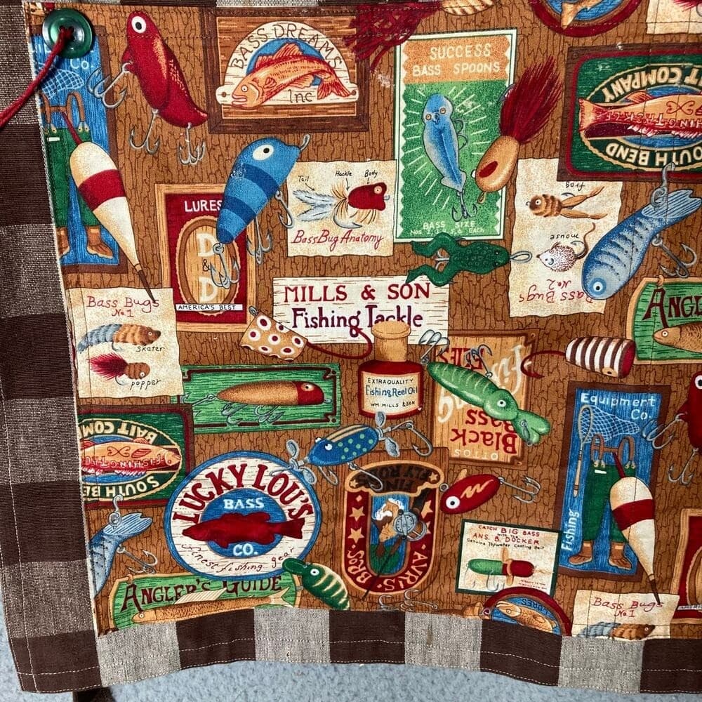 Vintage Handmade Fishing Tackle Apron Brown Gingham Check Retro Pocket Grilling - Thumbnail 6
