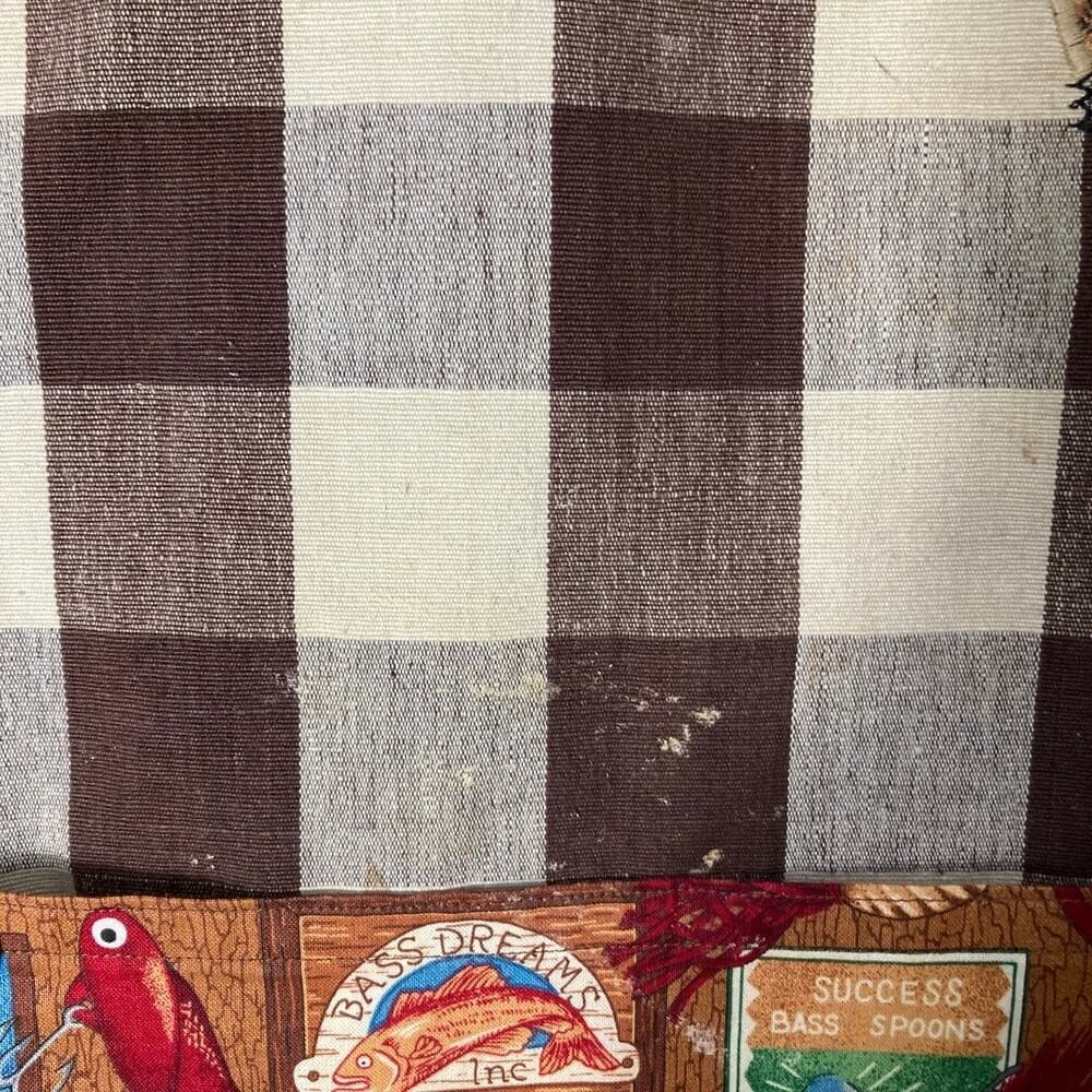 Vintage Handmade Fishing Tackle Apron Brown Gingham Check Retro Pocket Grilling - Thumbnail 8