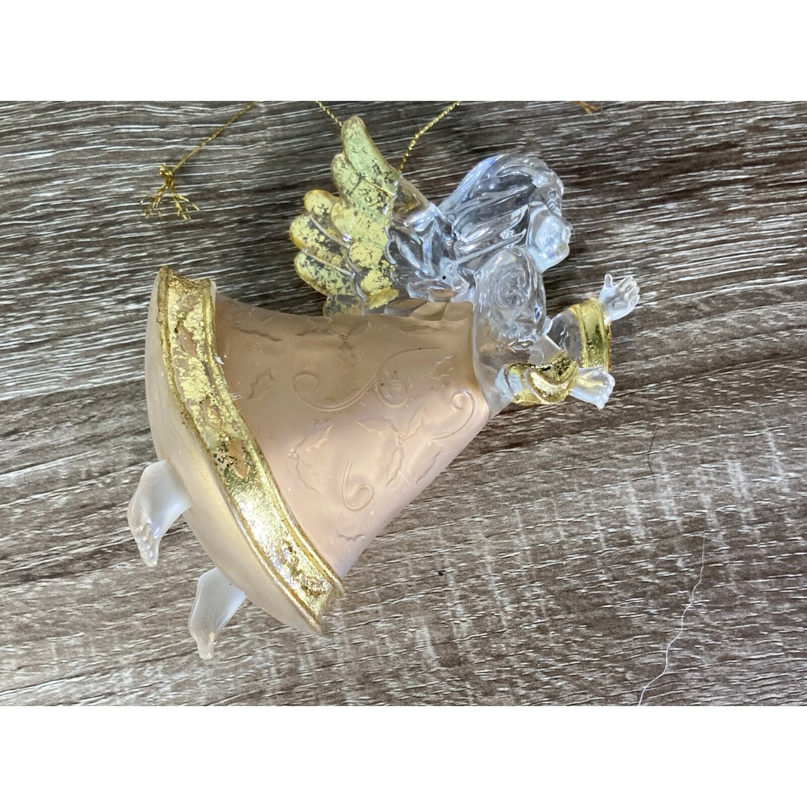 Vintage Clear Acrylic Angel Ornament with Gold Wings Christmas Decor - Thumbnail 4