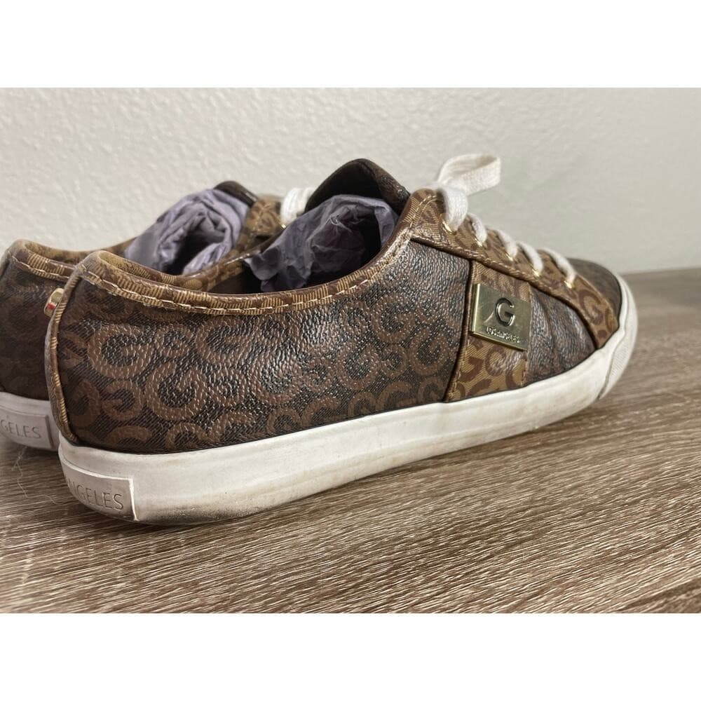 GUESS Los Angeles Monogram Logo Sneakers Brown White Lace Up Womens 9.5M - Thumbnail 6