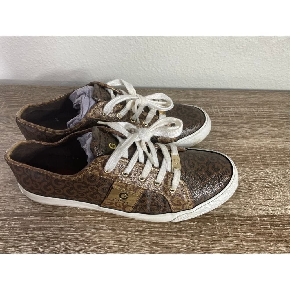 GUESS Los Angeles Monogram Logo Sneakers Brown White Lace Up Womens 9.5M - Thumbnail 10