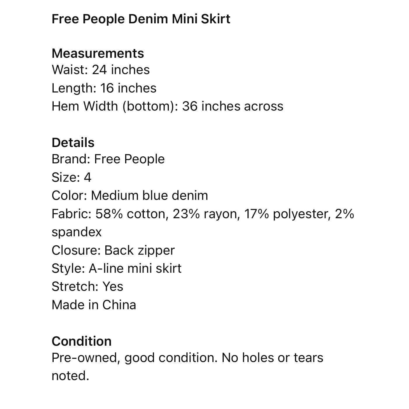 Free People Medium Blue Denim A-line Mini Skirt Back Zip Size 4 - Thumbnail 5