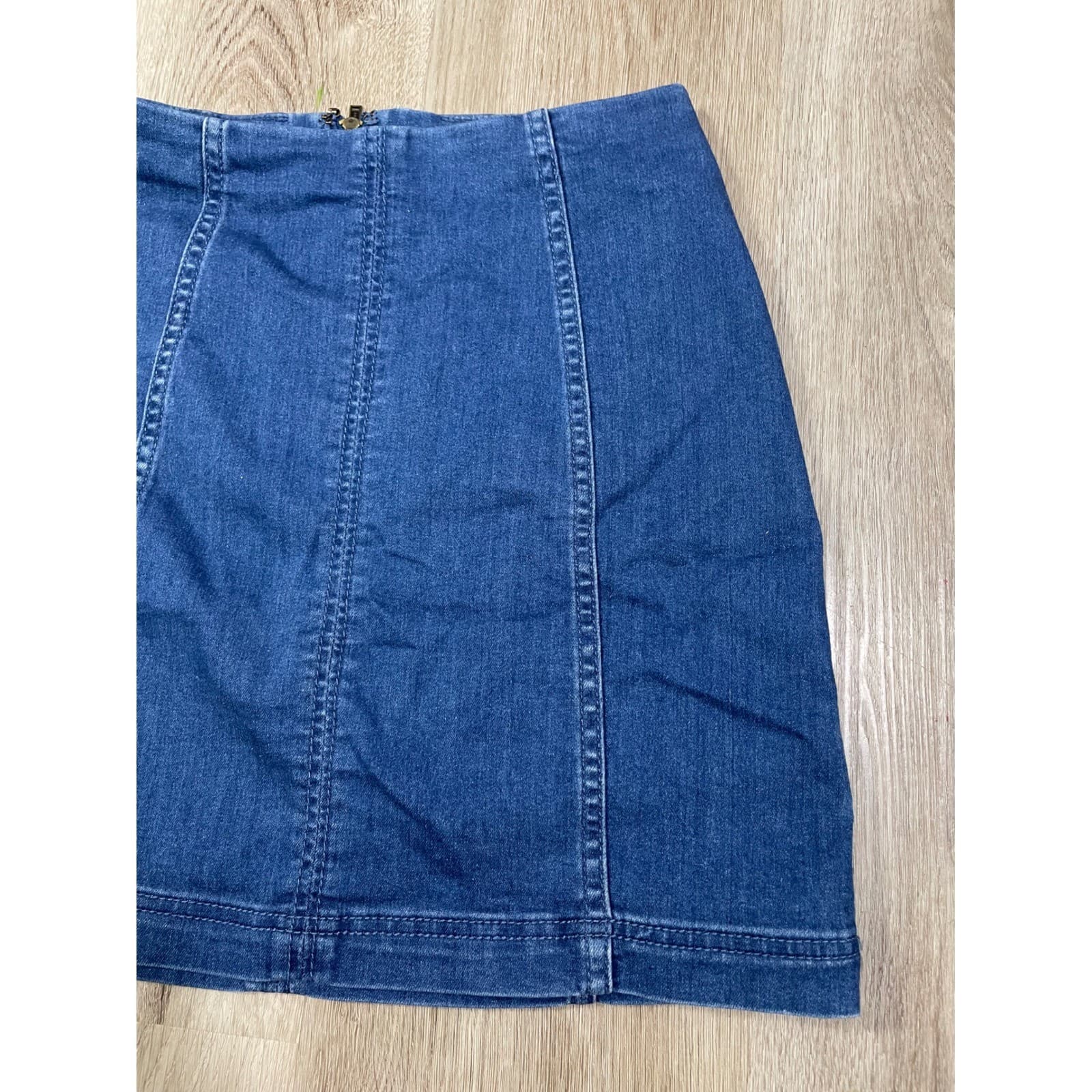Free People Medium Blue Denim A-line Mini Skirt Back Zip Size 4 - Thumbnail 10