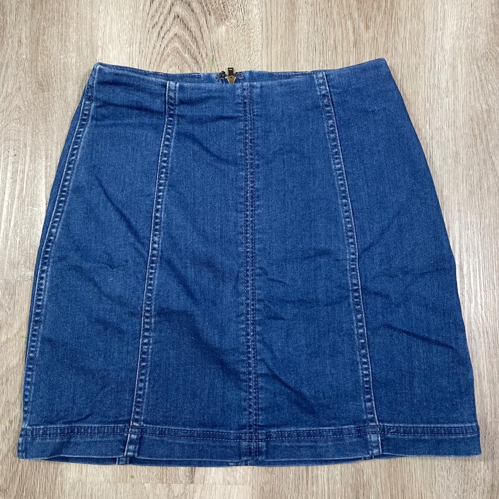 Free People Medium Blue Denim A-line Mini Skirt Back Zip Size 4 - Thumbnail 7