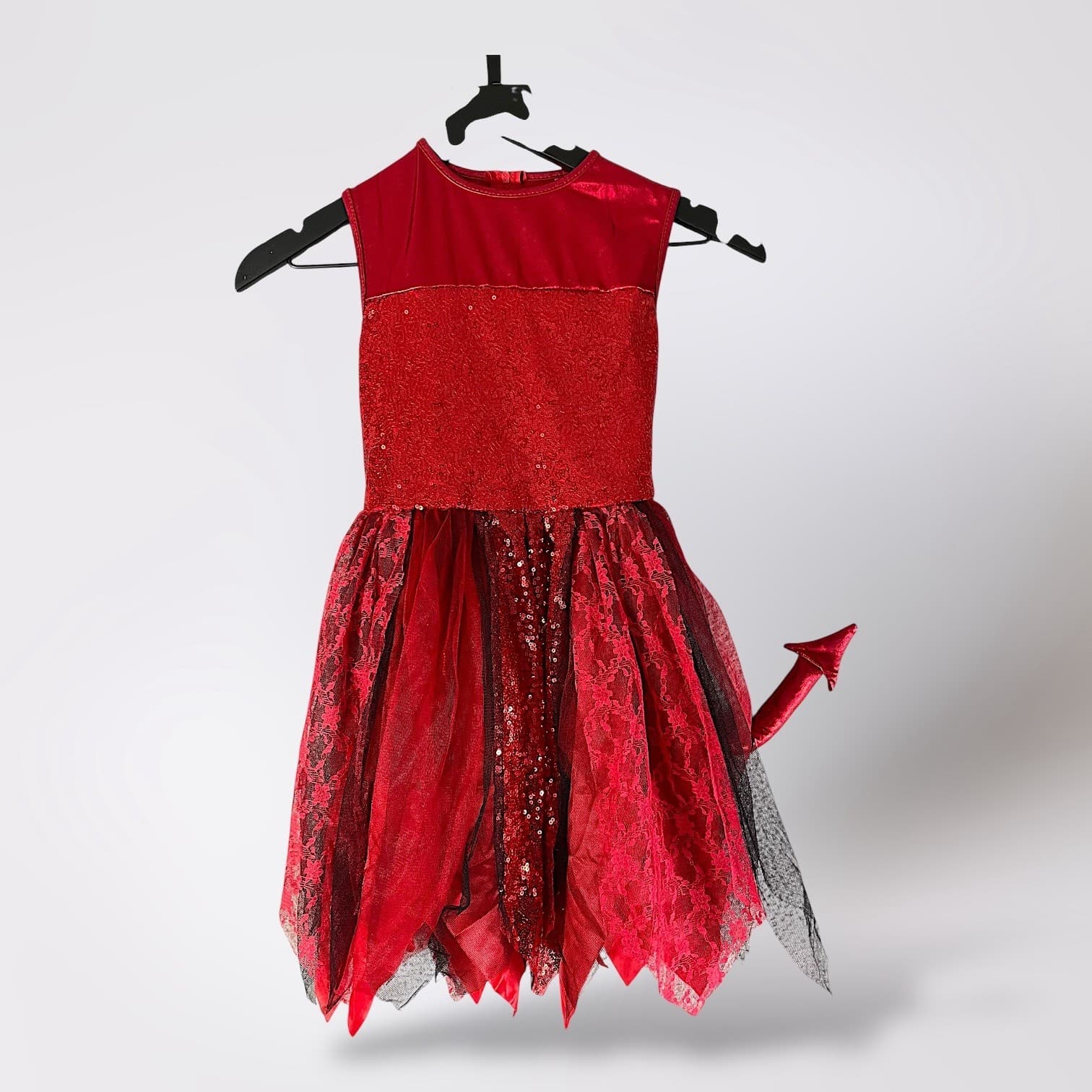 Spirit Halloween Girls Red Devil Costume Dress Size S Sparkle Lace Tail - Thumbnail 2