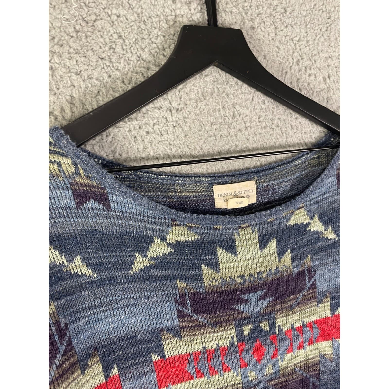 Denim Supply Ralph Lauren Southwestern Tribal Knit Sweater Women's M Blue Red - Thumbnail 9