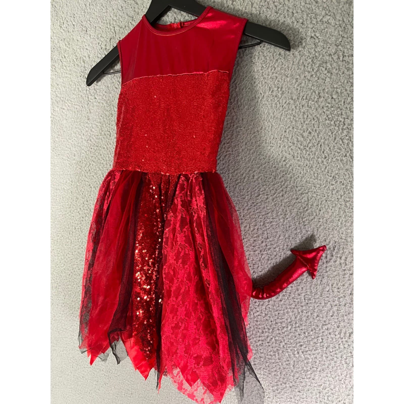 Spirit Halloween Girls Red Devil Costume Dress Size S Sparkle Lace Tail - Thumbnail 7