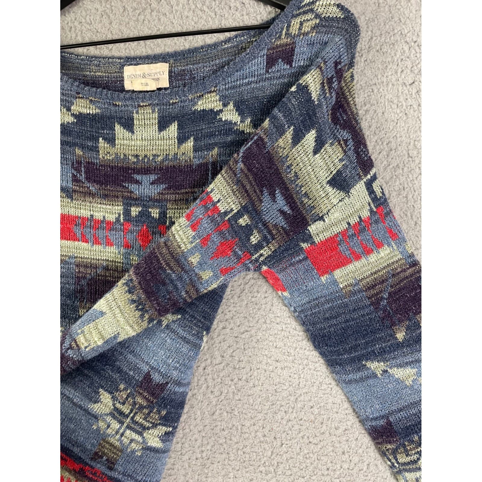 Denim Supply Ralph Lauren Southwestern Tribal Knit Sweater Women's M Blue Red - Thumbnail 11