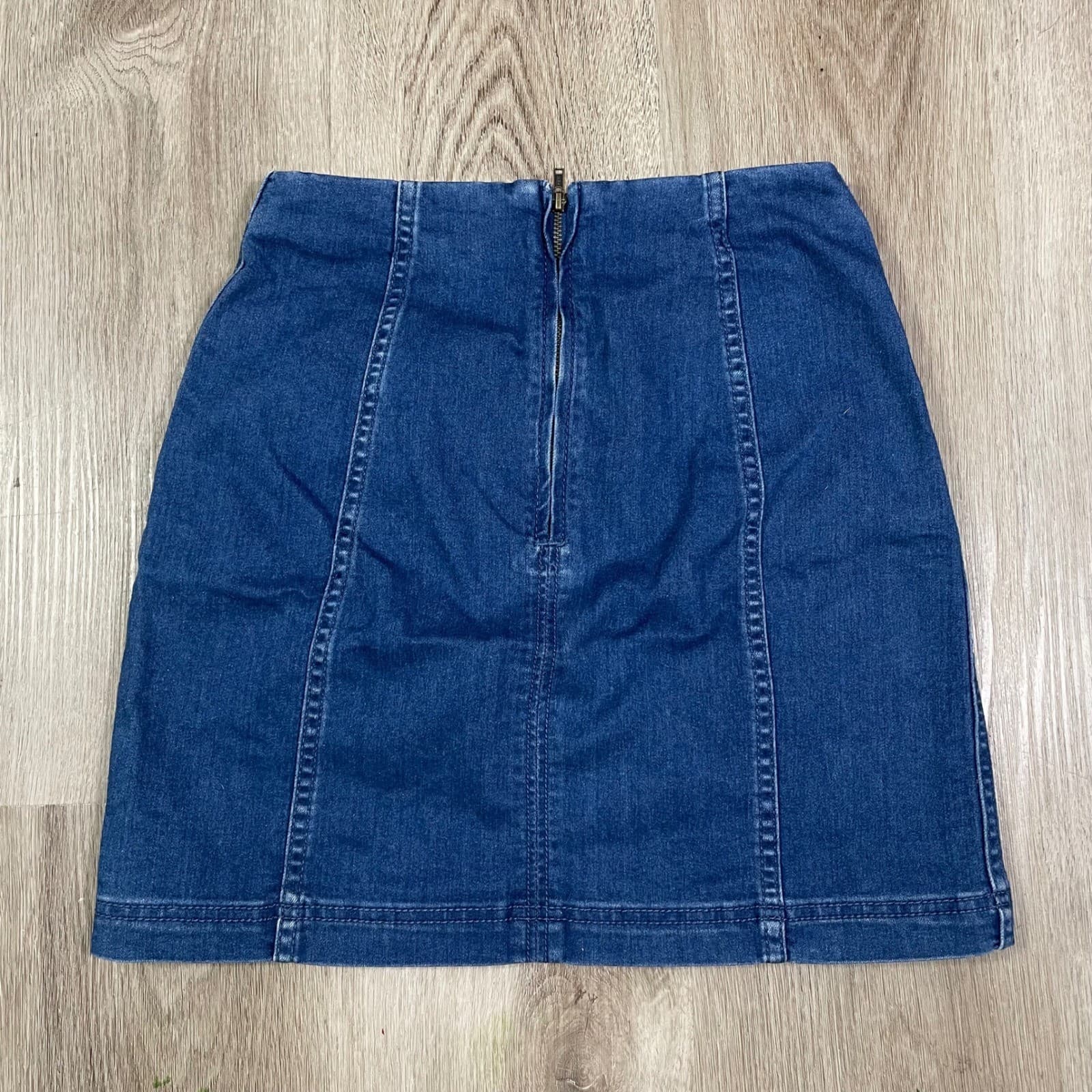 Free People Medium Blue Denim A-line Mini Skirt Back Zip Size 4 - Thumbnail 8