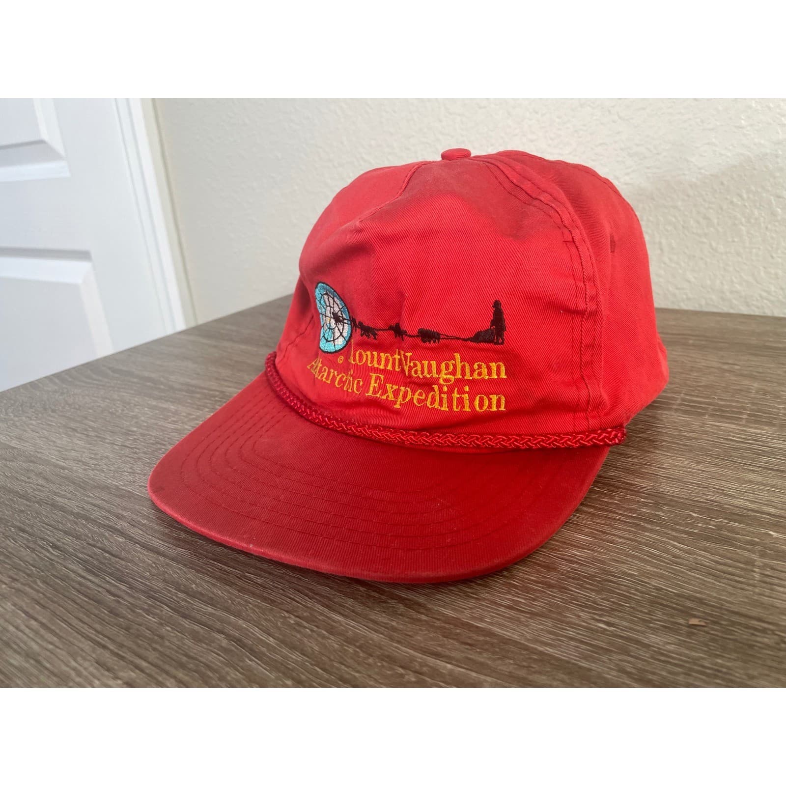 Vintage 1989 Mount Vaughan Antarctica Expedition Hat Rope Snapback Cap Red - Thumbnail 4