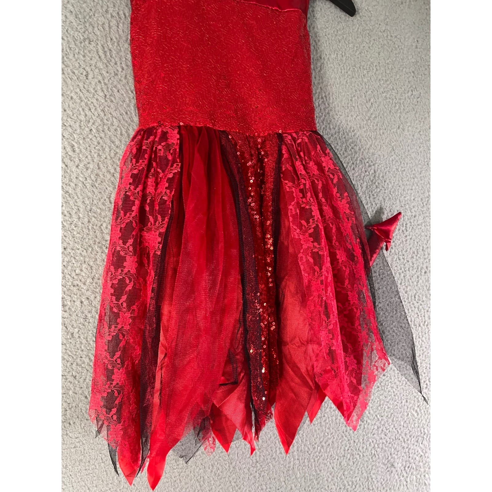 Spirit Halloween Girls Red Devil Costume Dress Size S Sparkle Lace Tail - Thumbnail 9