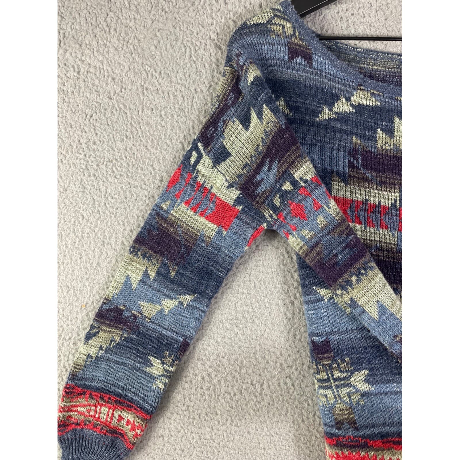 Denim Supply Ralph Lauren Southwestern Tribal Knit Sweater Women's M Blue Red - Thumbnail 10