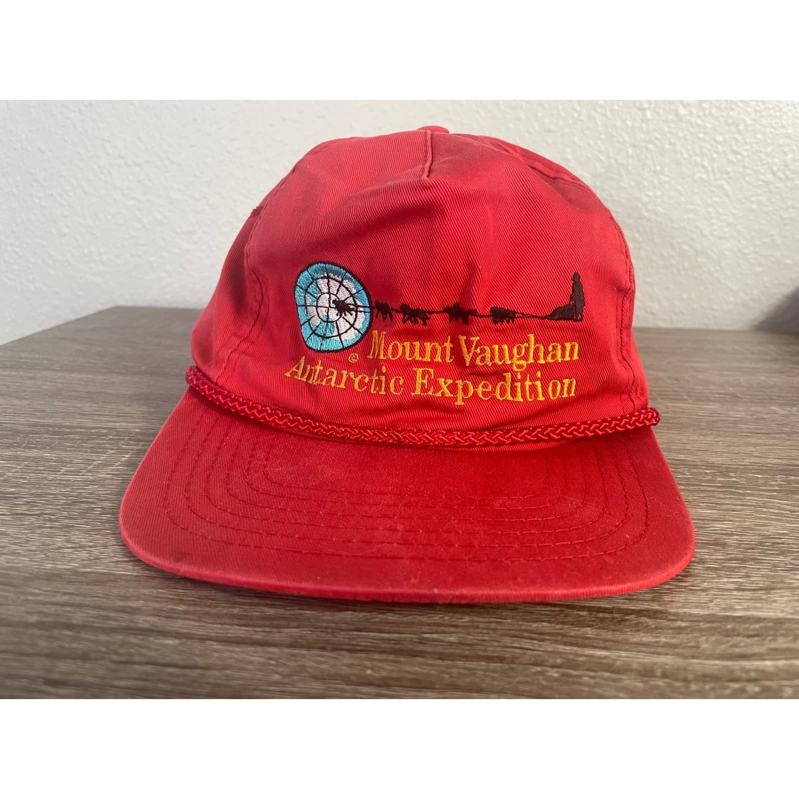 Vintage 1989 Mount Vaughan Antarctica Expedition Hat Rope Snapback Cap Red - Thumbnail 3