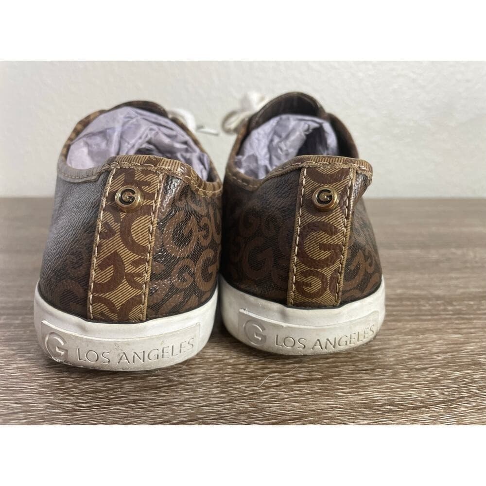GUESS Los Angeles Monogram Logo Sneakers Brown White Lace Up Womens 9.5M - Thumbnail 5
