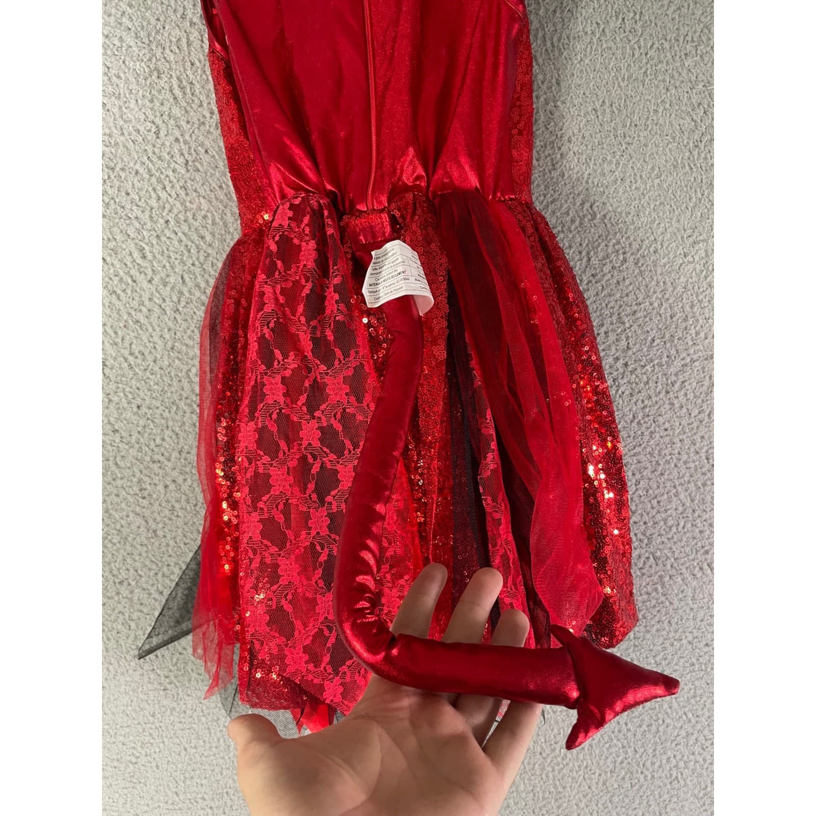 Spirit Halloween Girls Red Devil Costume Dress Size S Sparkle Lace Tail - Thumbnail 12