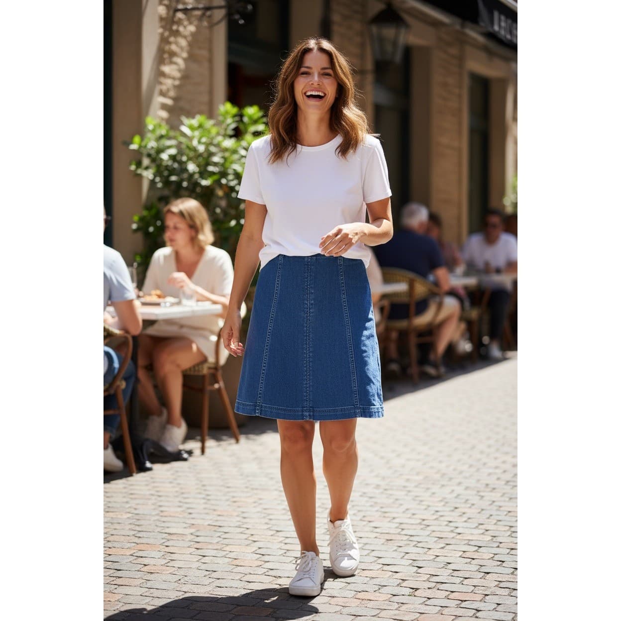 Free People Medium Blue Denim A-line Mini Skirt Back Zip Size 4 - Thumbnail 2