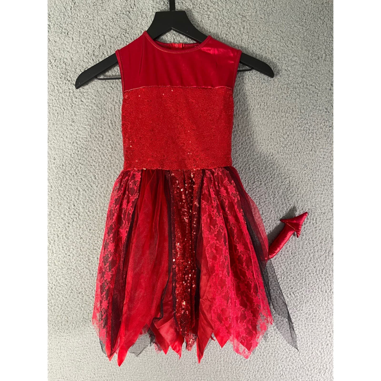 Spirit Halloween Girls Red Devil Costume Dress Size S Sparkle Lace Tail - Thumbnail 6