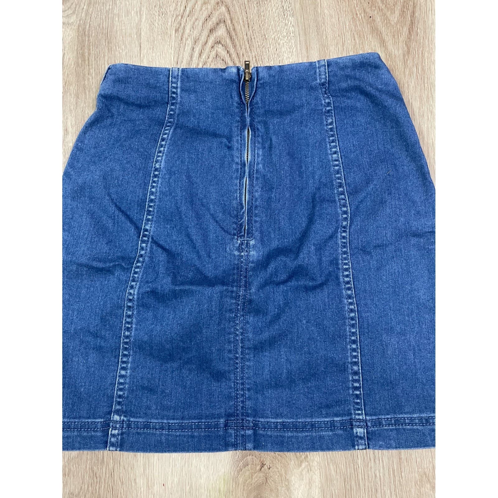 Free People Medium Blue Denim A-line Mini Skirt Back Zip Size 4 - Thumbnail 13