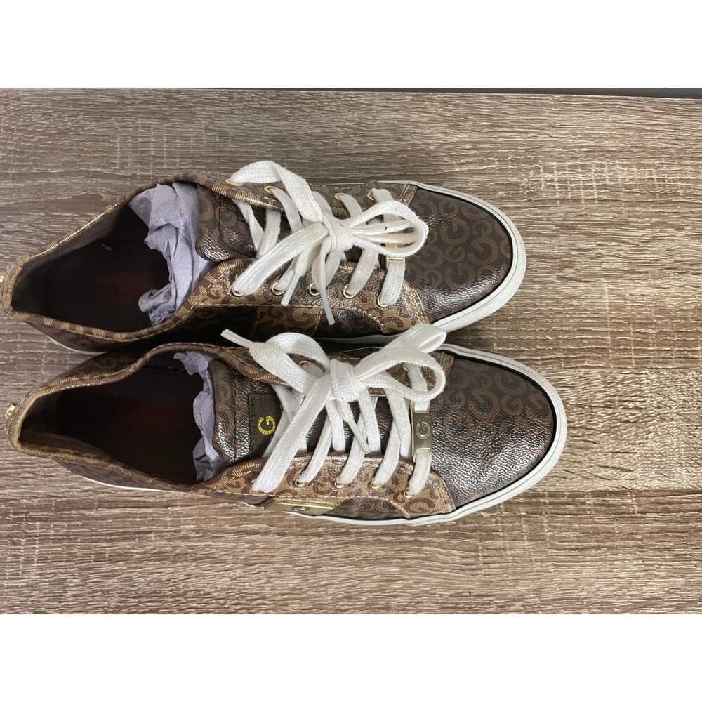 GUESS Los Angeles Monogram Logo Sneakers Brown White Lace Up Womens 9.5M - Thumbnail 11