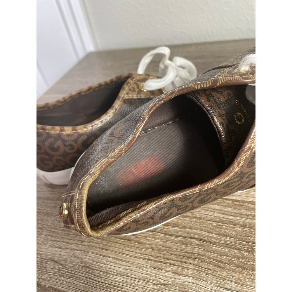 GUESS Los Angeles Monogram Logo Sneakers Brown White Lace Up Womens 9.5M - Thumbnail 9