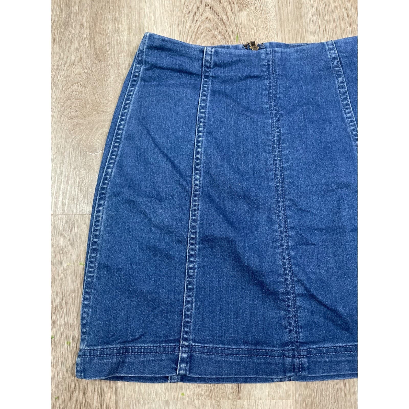 Free People Medium Blue Denim A-line Mini Skirt Back Zip Size 4 - Thumbnail 9