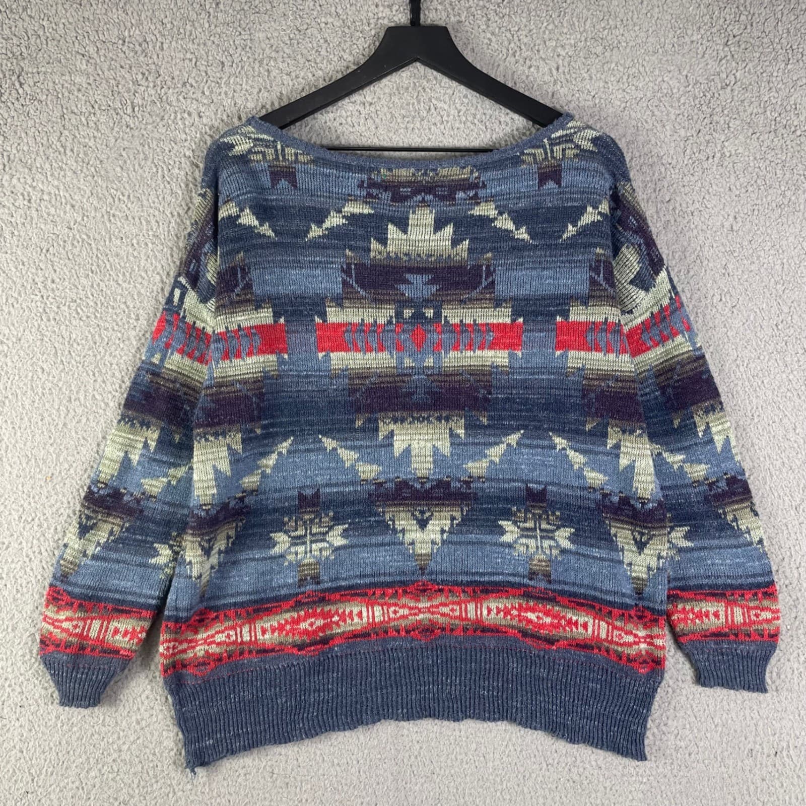 Denim Supply Ralph Lauren Southwestern Tribal Knit Sweater Women's M Blue Red - Thumbnail 7