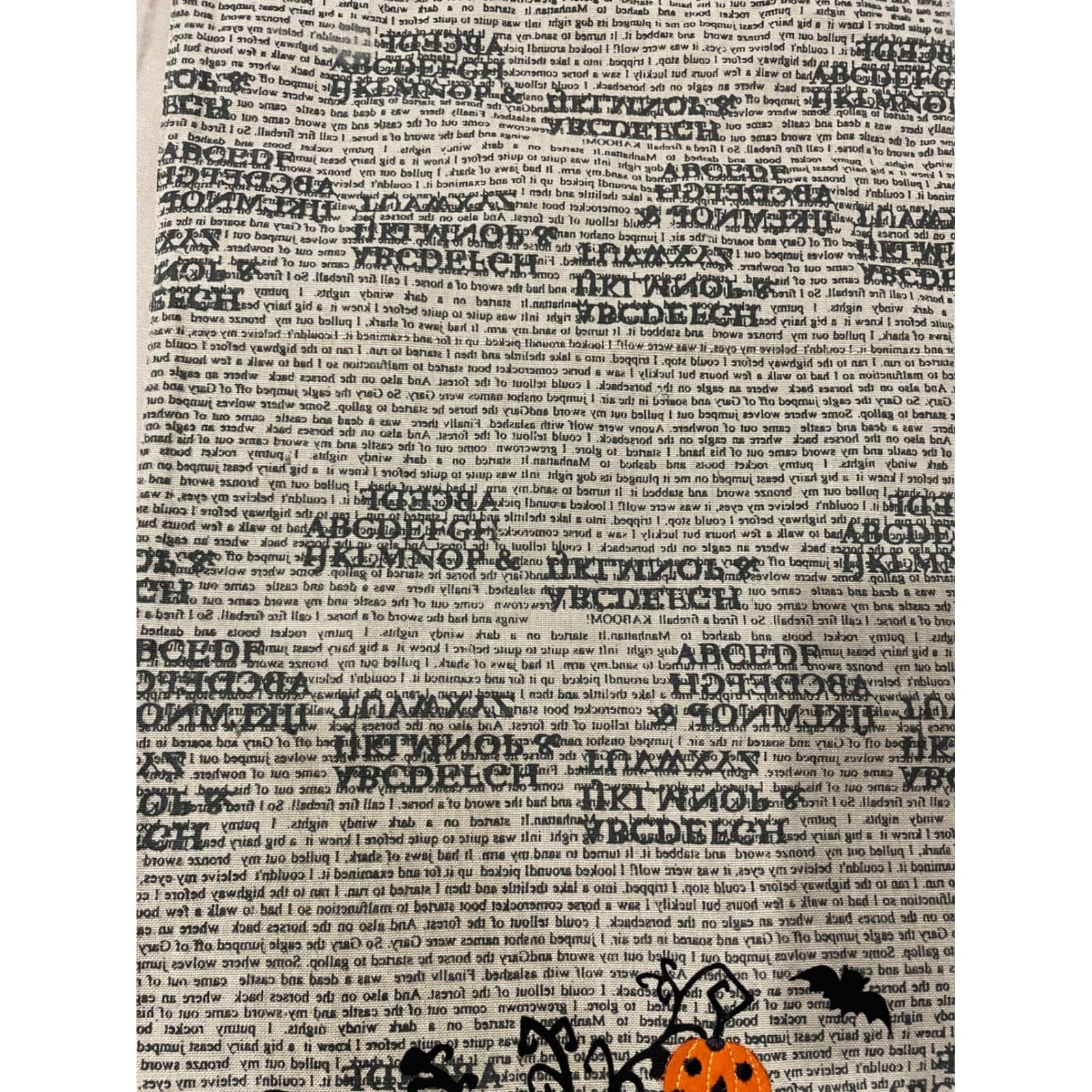 Halloween Table Runner Black Pumpkin Tree Newsprint Lace Edge Decor Vintage - Thumbnail 3