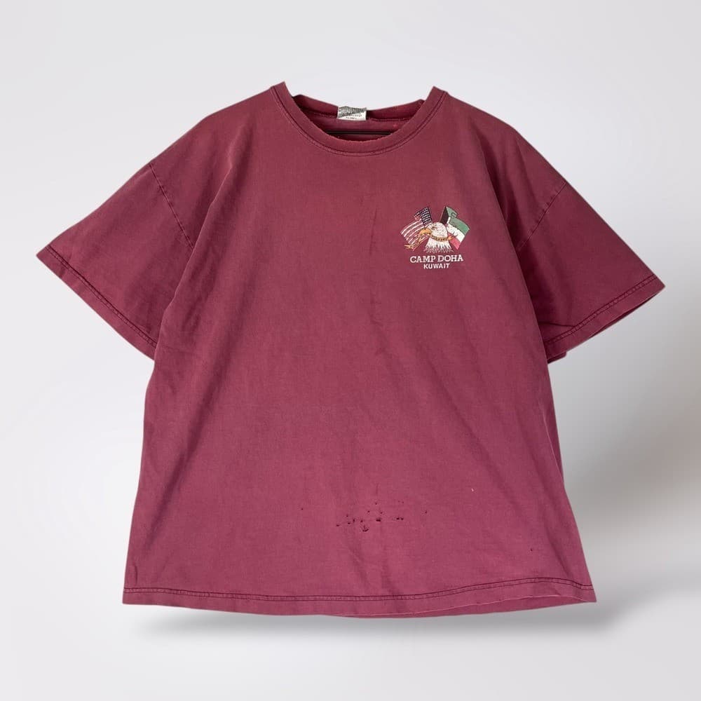 Vintage Camp Doha Kuwait Eagle Flags Graphic T Shirt Mens XL Distressed Made USA - Thumbnail 3