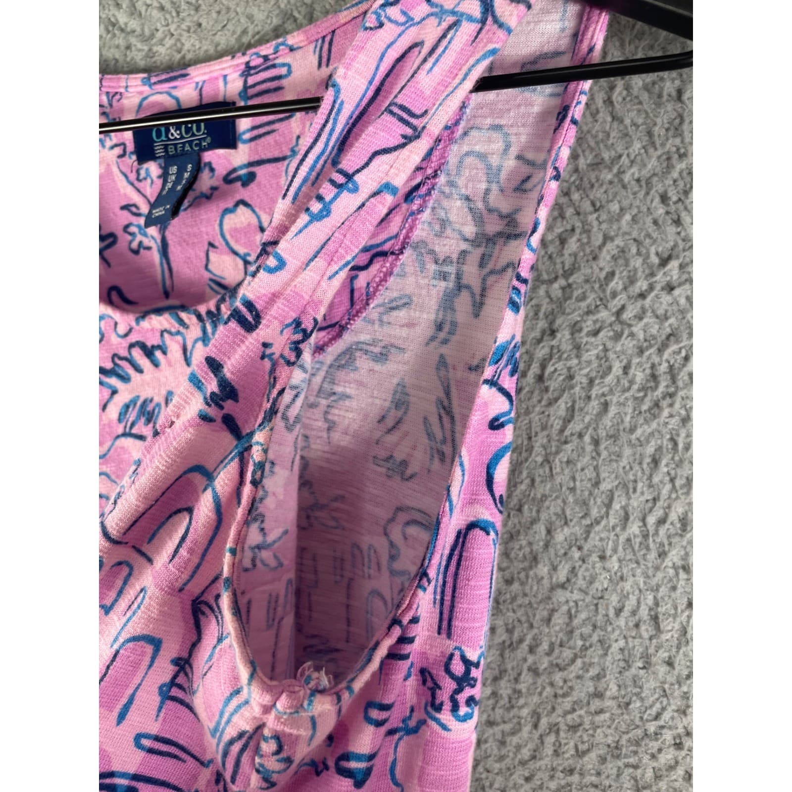 Sleeveless Tiered Maxi Dress Pink Blue Abstract Print Summer Small d&Co Beach - Thumbnail 12