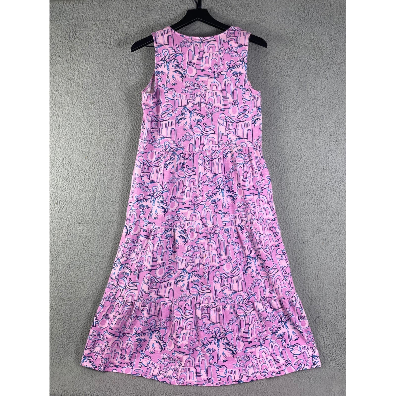 Sleeveless Tiered Maxi Dress Pink Blue Abstract Print Summer Small d&Co Beach - Thumbnail 8