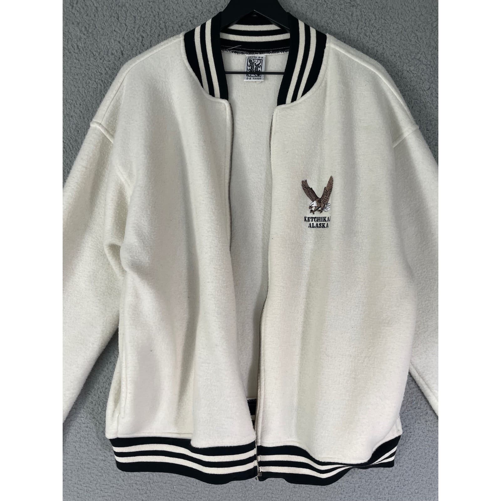 Vintage Eagle Embroidered Fleece Bomber Jacket USA Made M 2-2 Tango Alaska - Thumbnail 7