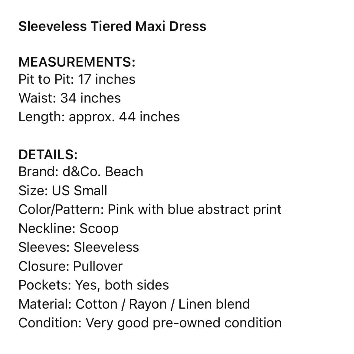 Sleeveless Tiered Maxi Dress Pink Blue Abstract Print Summer Small d&Co Beach - Thumbnail 4