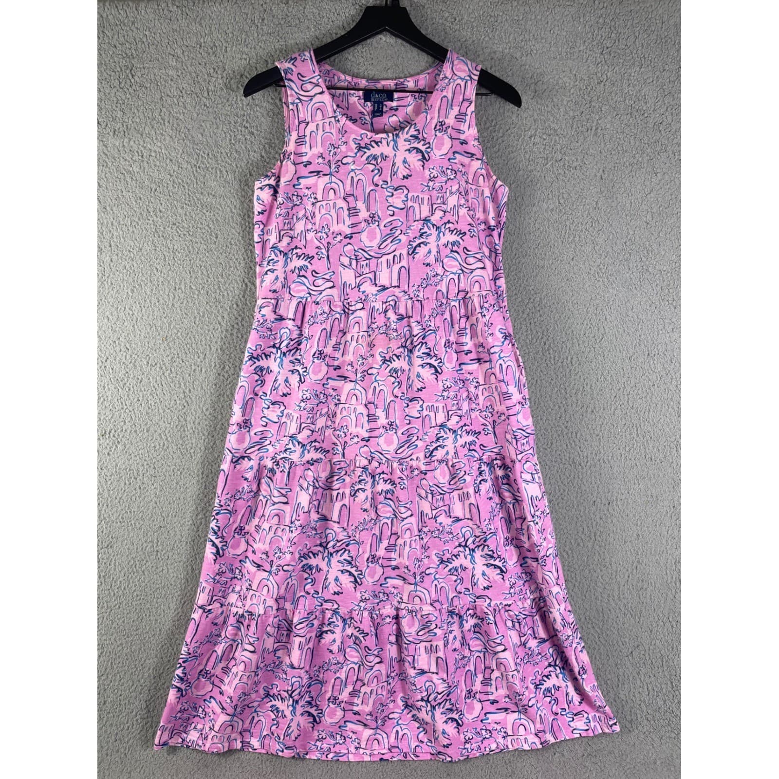 Sleeveless Tiered Maxi Dress Pink Blue Abstract Print Summer Small d&Co Beach - Thumbnail 7