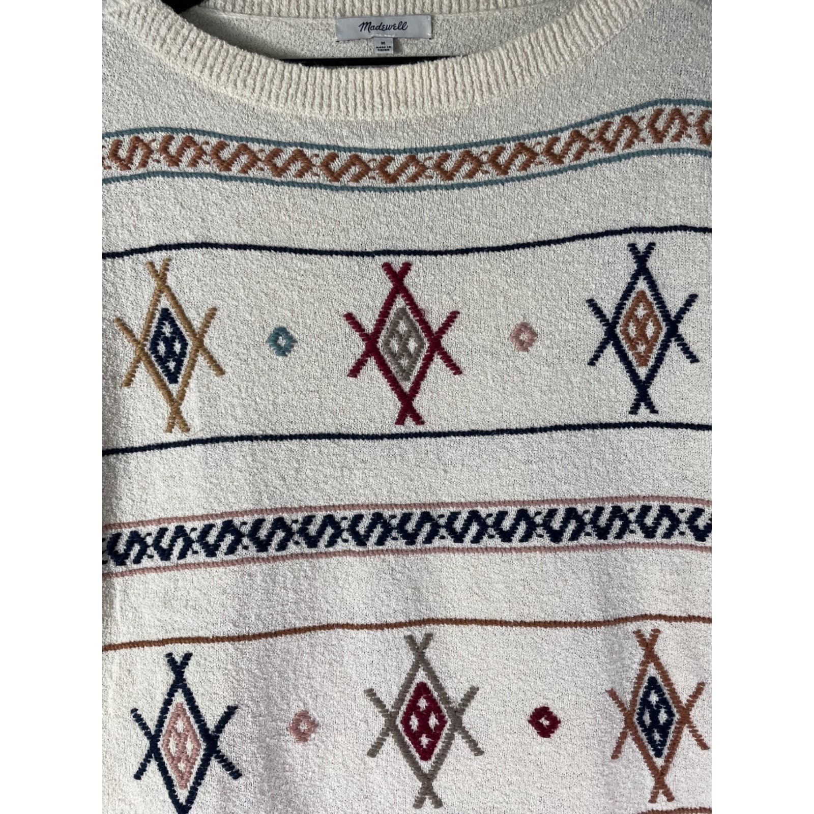 Madewell Women's M Cream Geometric Print Crew Neck Long Sleeve Sweater Top - Thumbnail 10