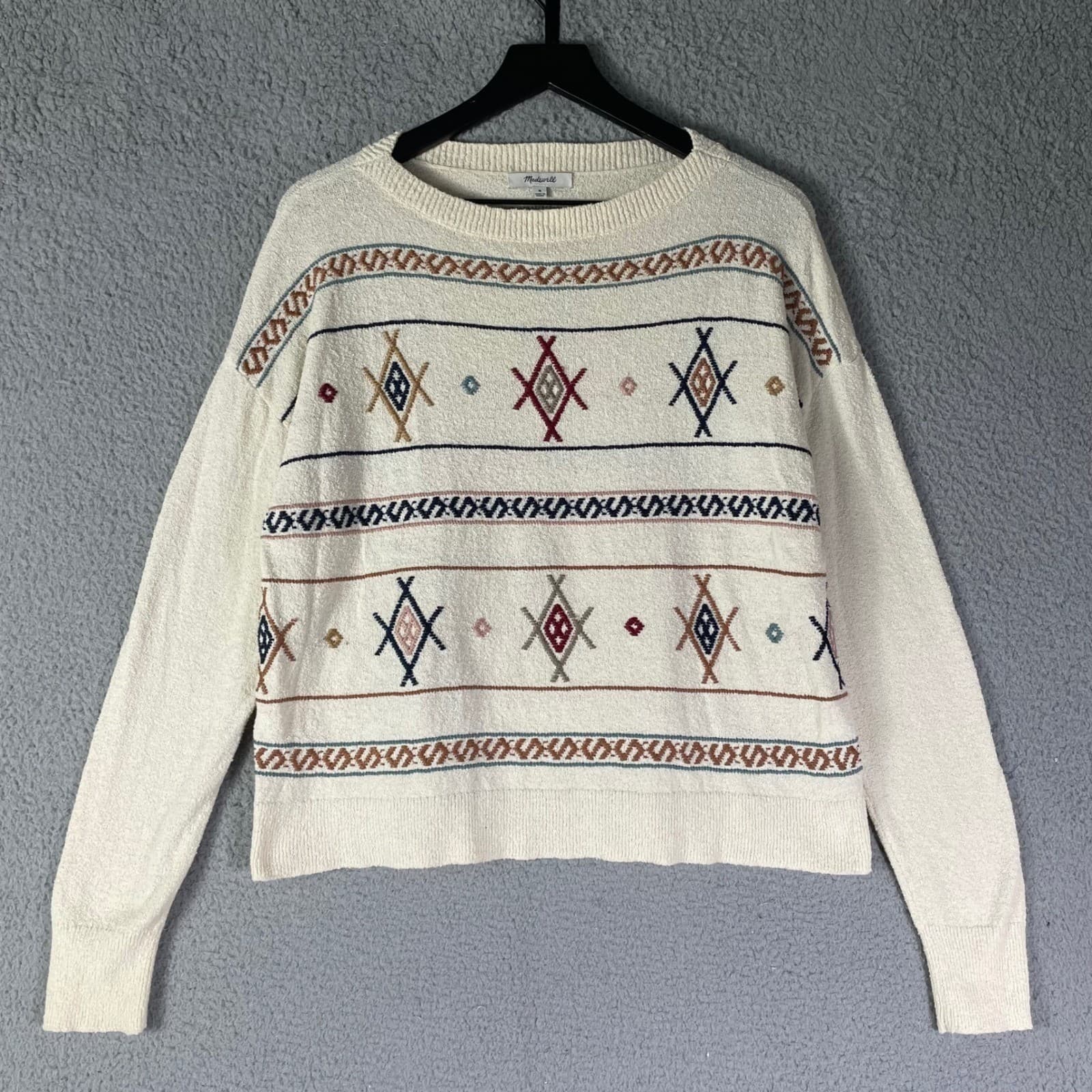 Madewell Women's M Cream Geometric Print Crew Neck Long Sleeve Sweater Top - Thumbnail 6