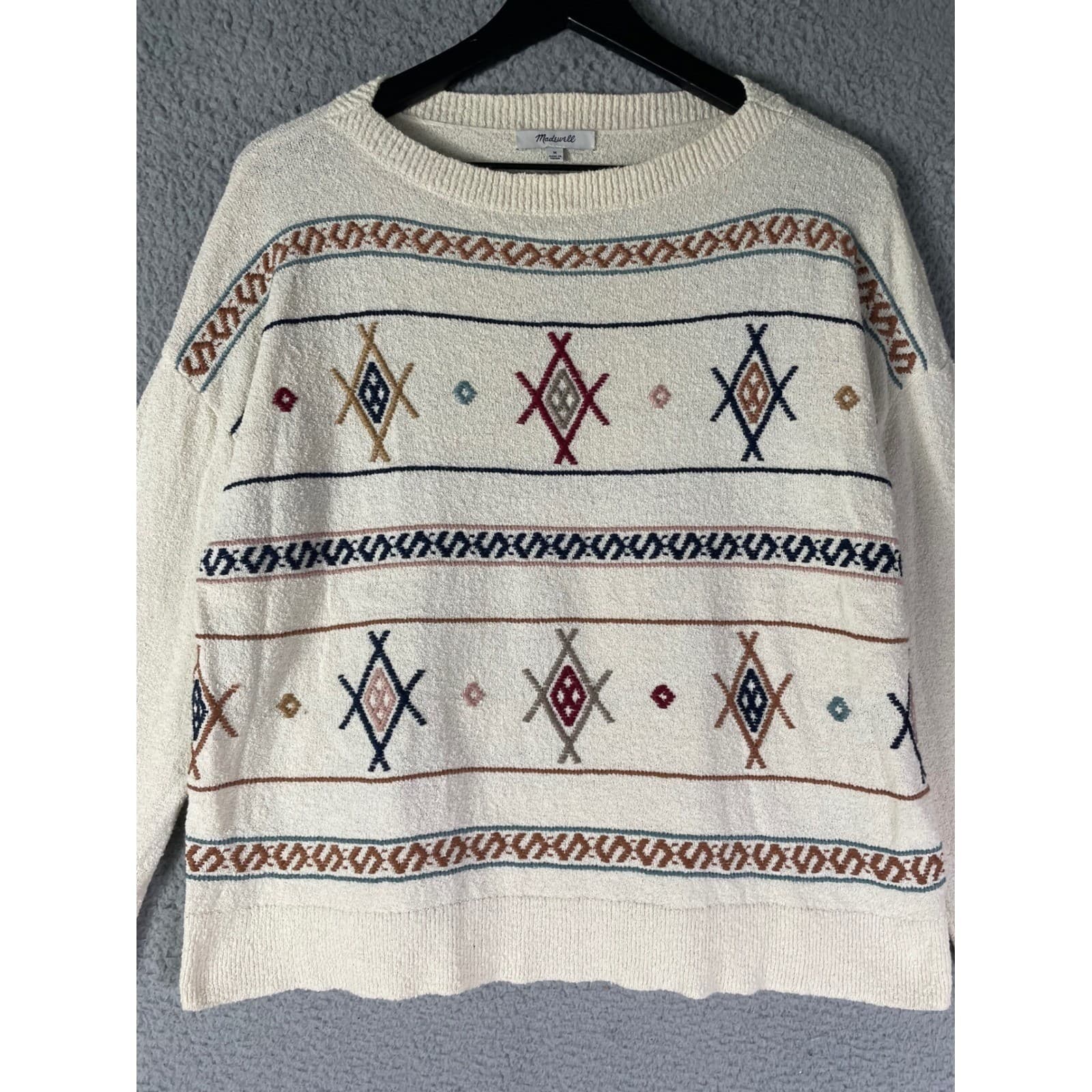Madewell Women's M Cream Geometric Print Crew Neck Long Sleeve Sweater Top - Thumbnail 8